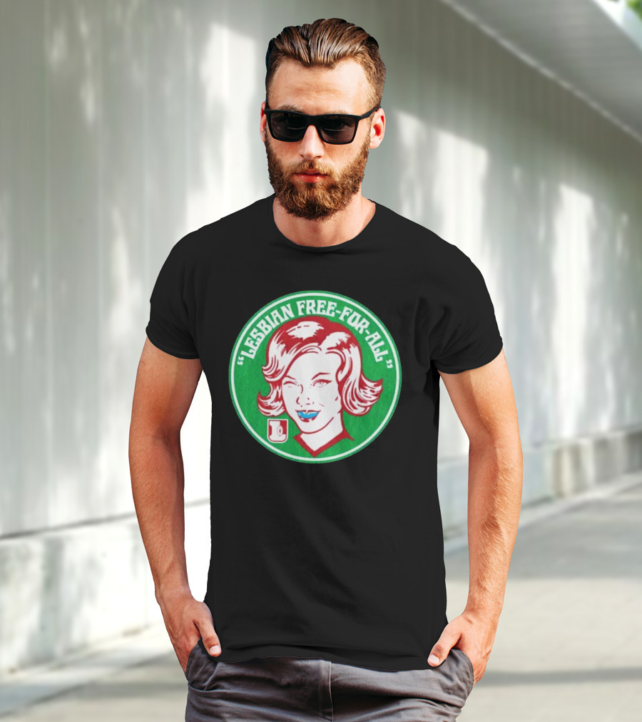 LESBIAN FREE-FOR-ALL Retro Style Winking Woman In Green Circle T-Shirt