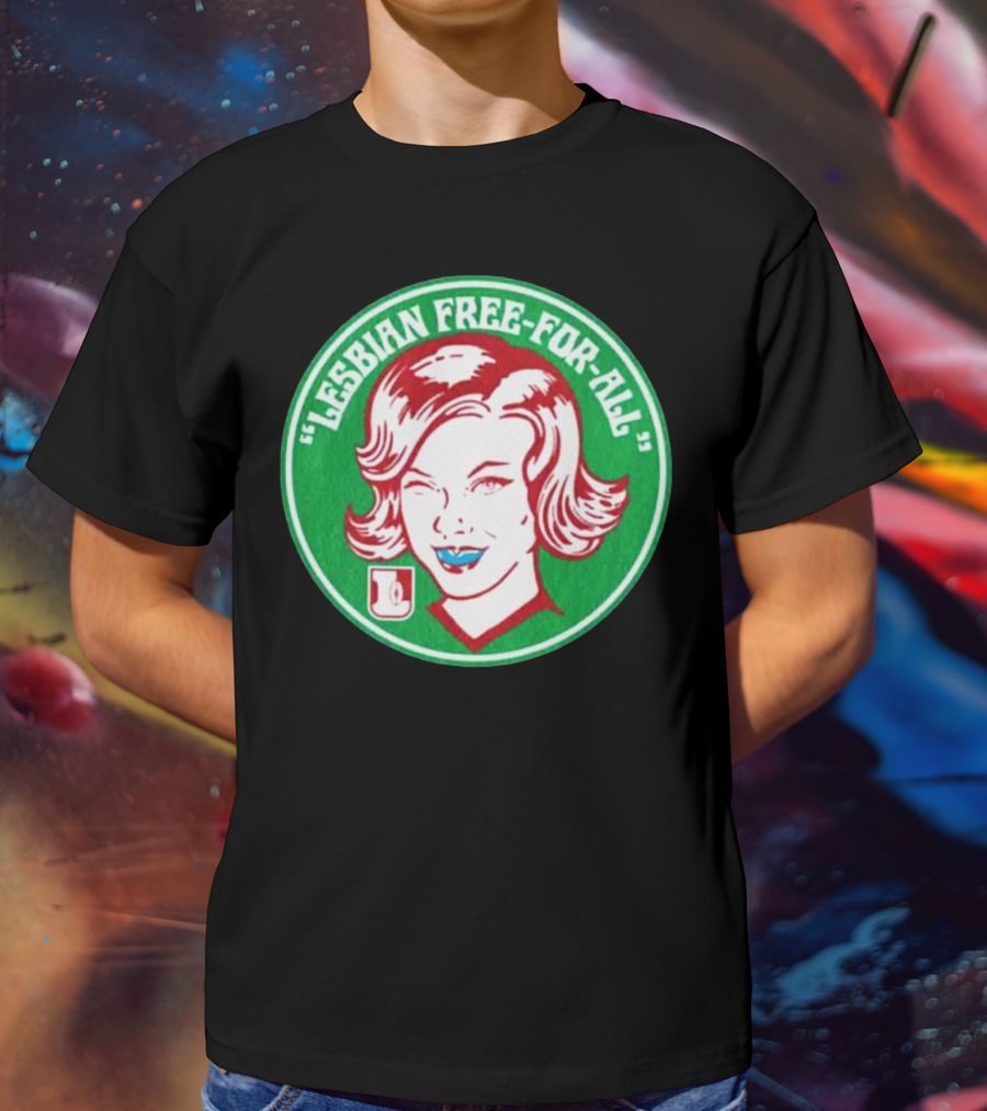LESBIAN FREE-FOR-ALL Retro Style Winking Woman In Green Circle T-Shirt