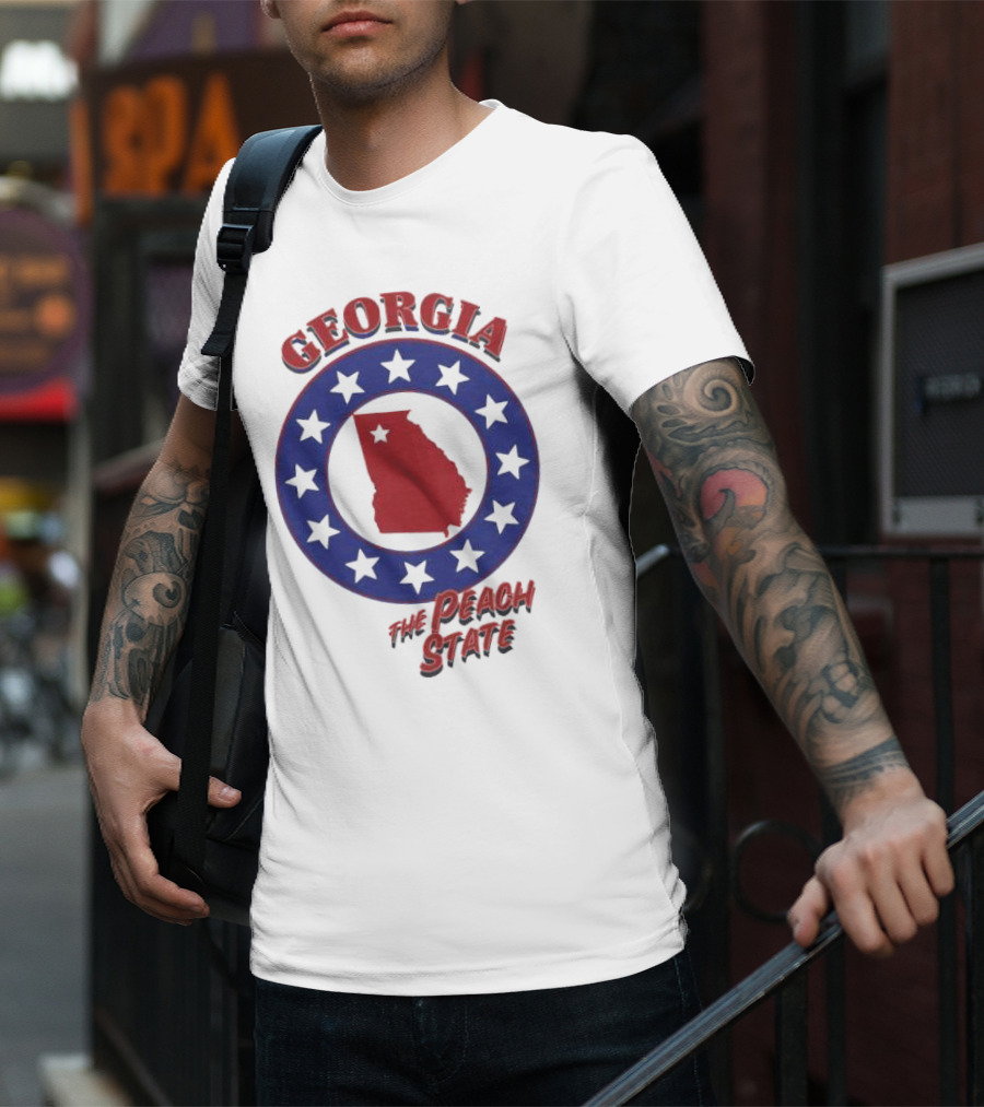 Georgia The Peach State Red And Blue Star Circle T-Shirt