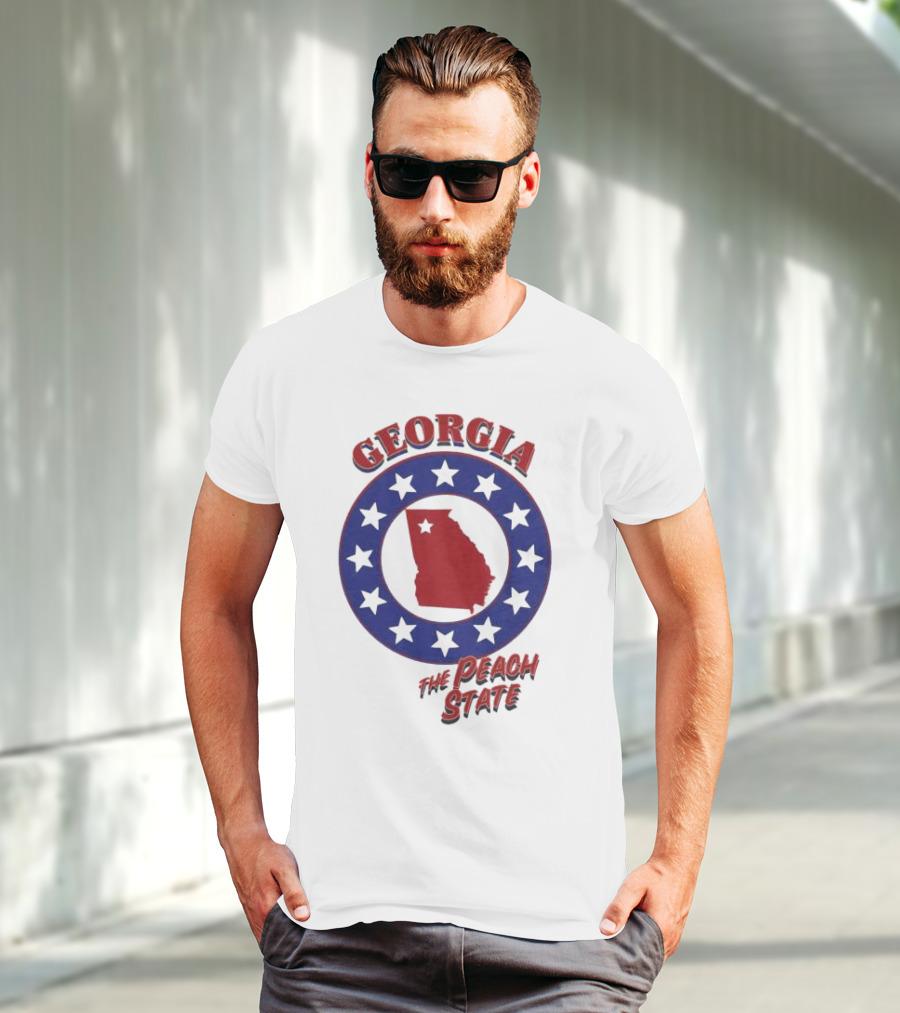 Georgia The Peach State Red And Blue Star Circle T-Shirt