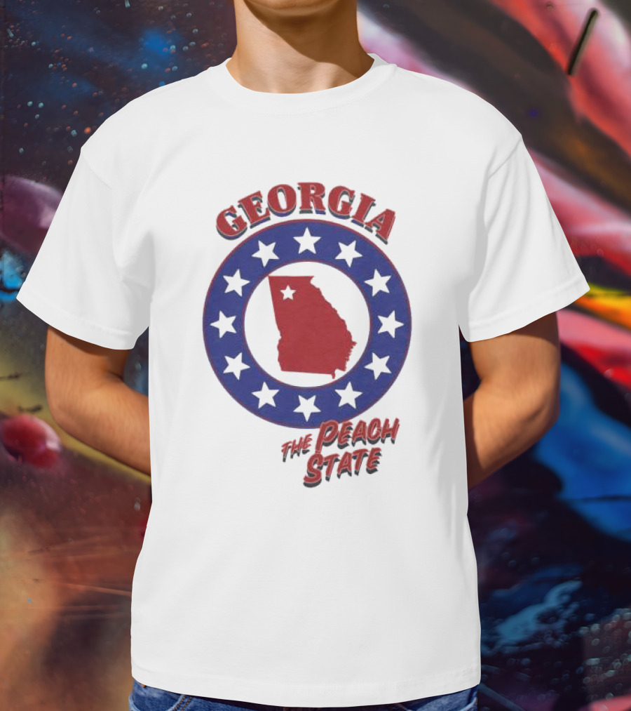 Georgia The Peach State Red And Blue Star Circle T-Shirt