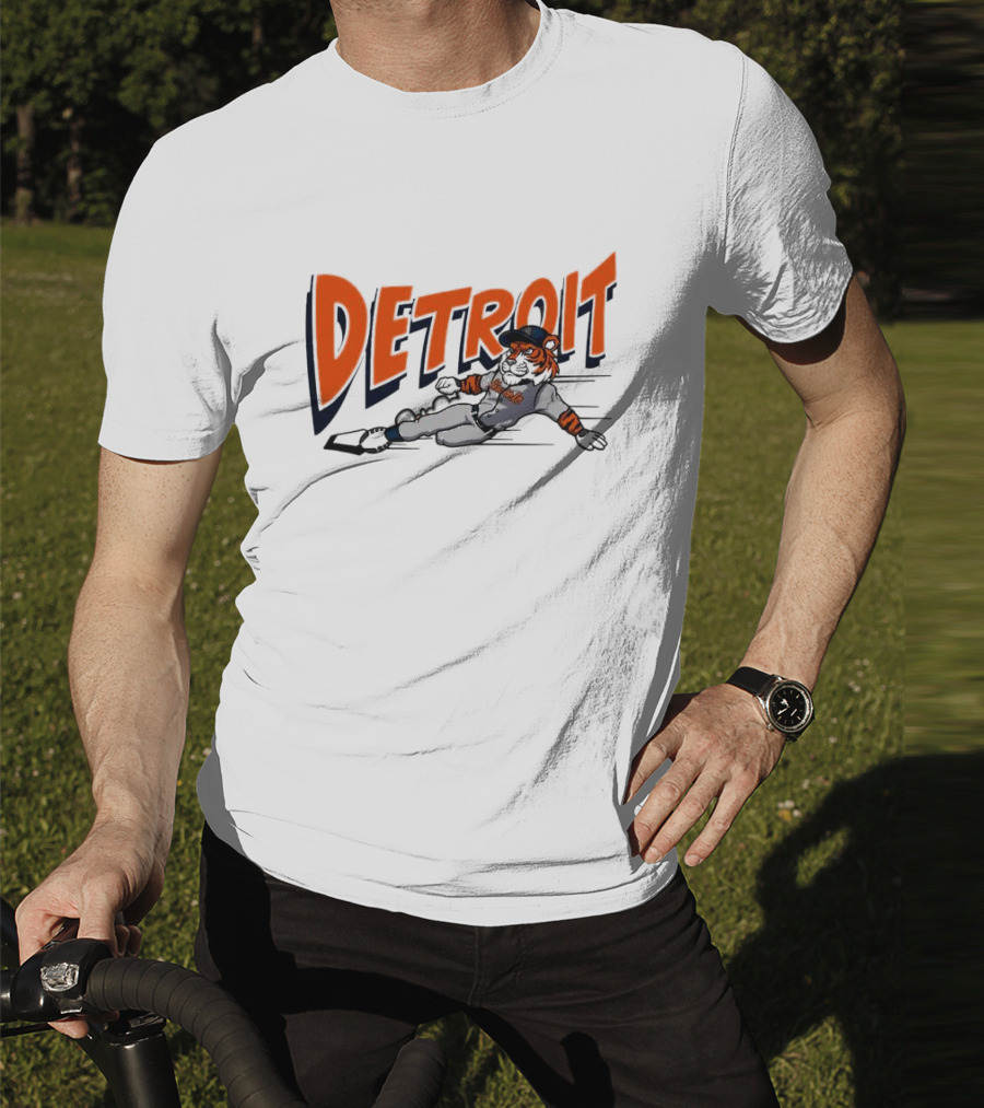 Detroit Sliding Tiger Baseball Player T-Shirt