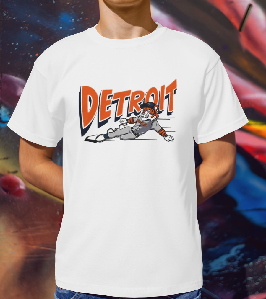 Detroit Sliding Tiger Baseball Player T-Shirt