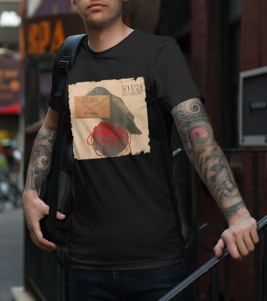 US Mail For Cutie 5/11/24 Salt Lake City Raven With Envelope And Red String T-Shirt