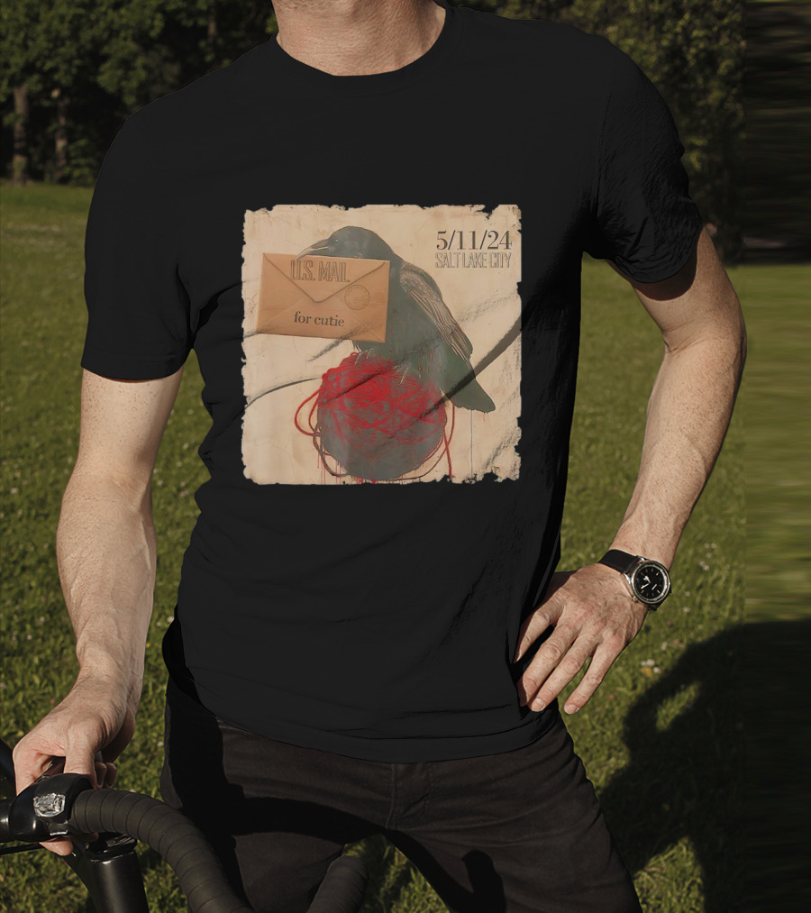 US Mail For Cutie 5/11/24 Salt Lake City Raven With Envelope And Red String T-Shirt