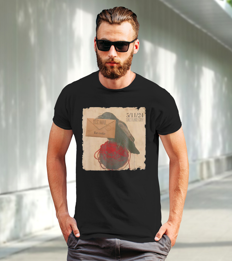 US Mail For Cutie 5/11/24 Salt Lake City Raven With Envelope And Red String T-Shirt