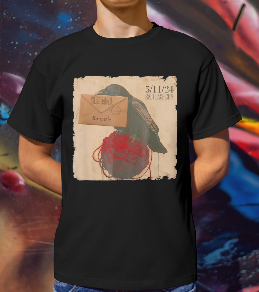US Mail For Cutie 5/11/24 Salt Lake City Raven With Envelope And Red String T-Shirt
