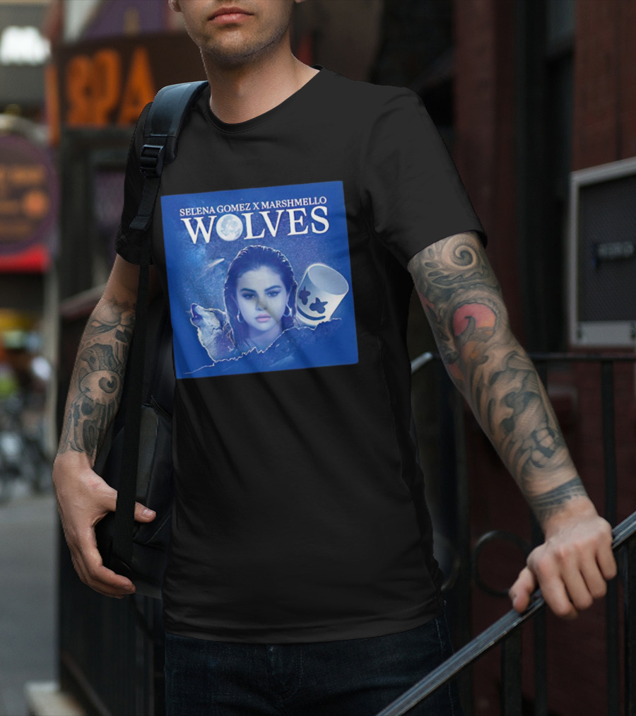 SELENA GOMEZ X MARSHMELLO WOLVES MOON WOLF FACE T-Shirt