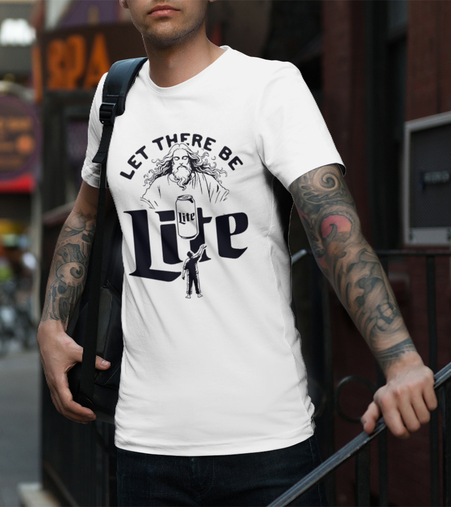 Let There Be Lite Jesus Design Featuring Beer Can And Figure T-Shirt