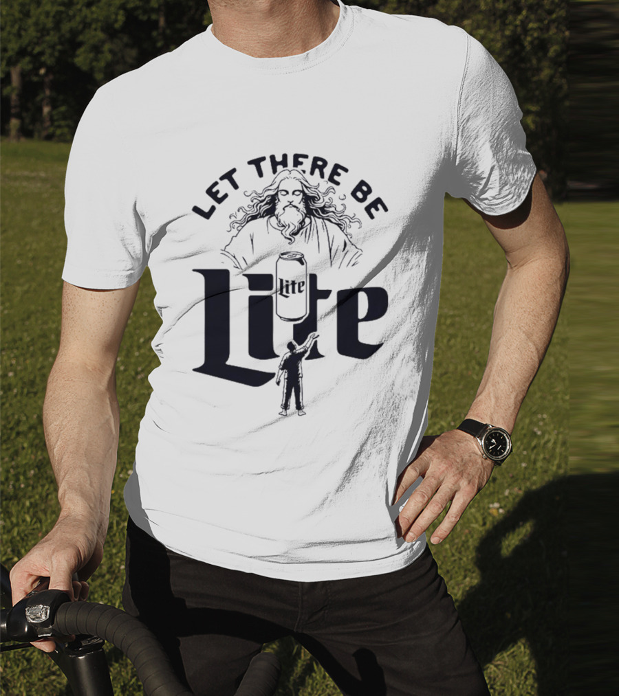 Let There Be Lite Jesus Design Featuring Beer Can And Figure T-Shirt