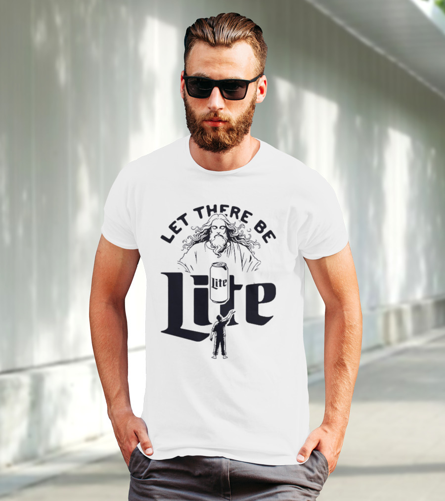 Let There Be Lite Jesus Design Featuring Beer Can And Figure T-Shirt