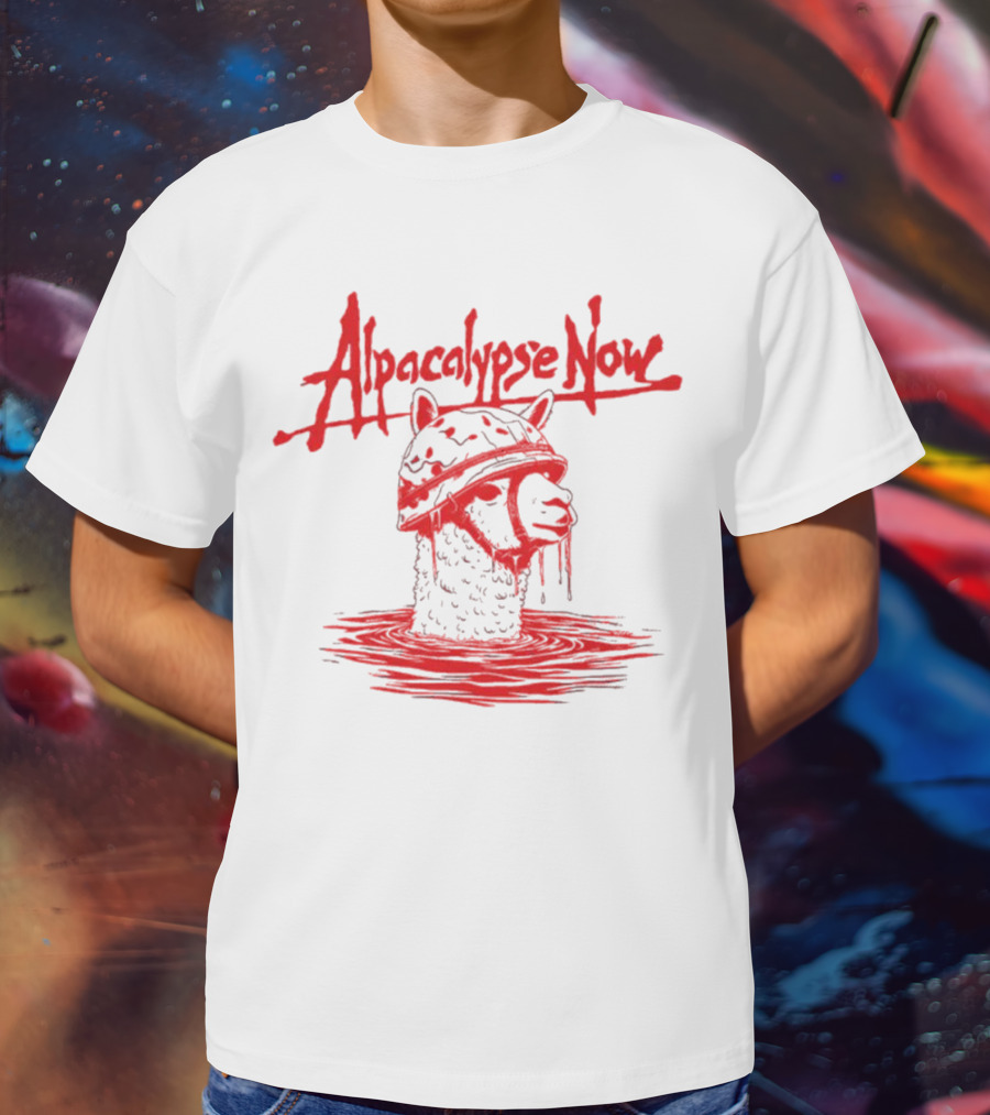Alpacalypse Now Llama With Military Helmet Emerging From Water T-Shirt