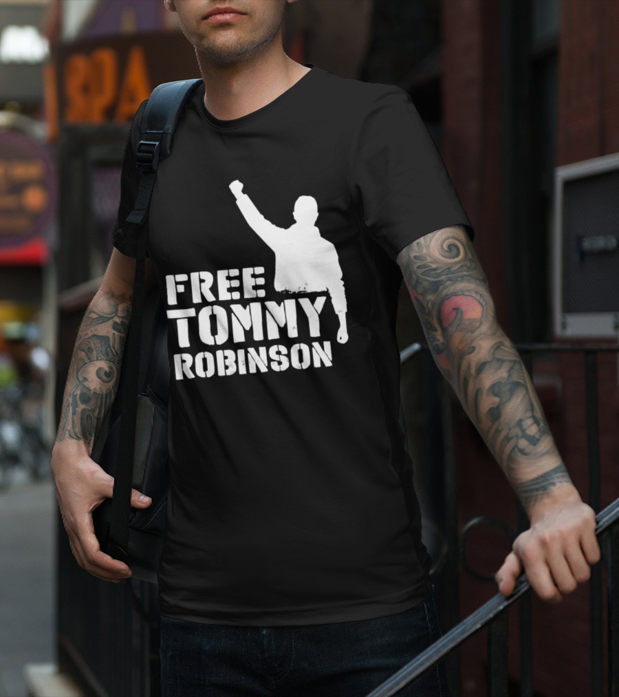 Free Tommy Robinson Silhouette Fist Raised Protest T-Shirt