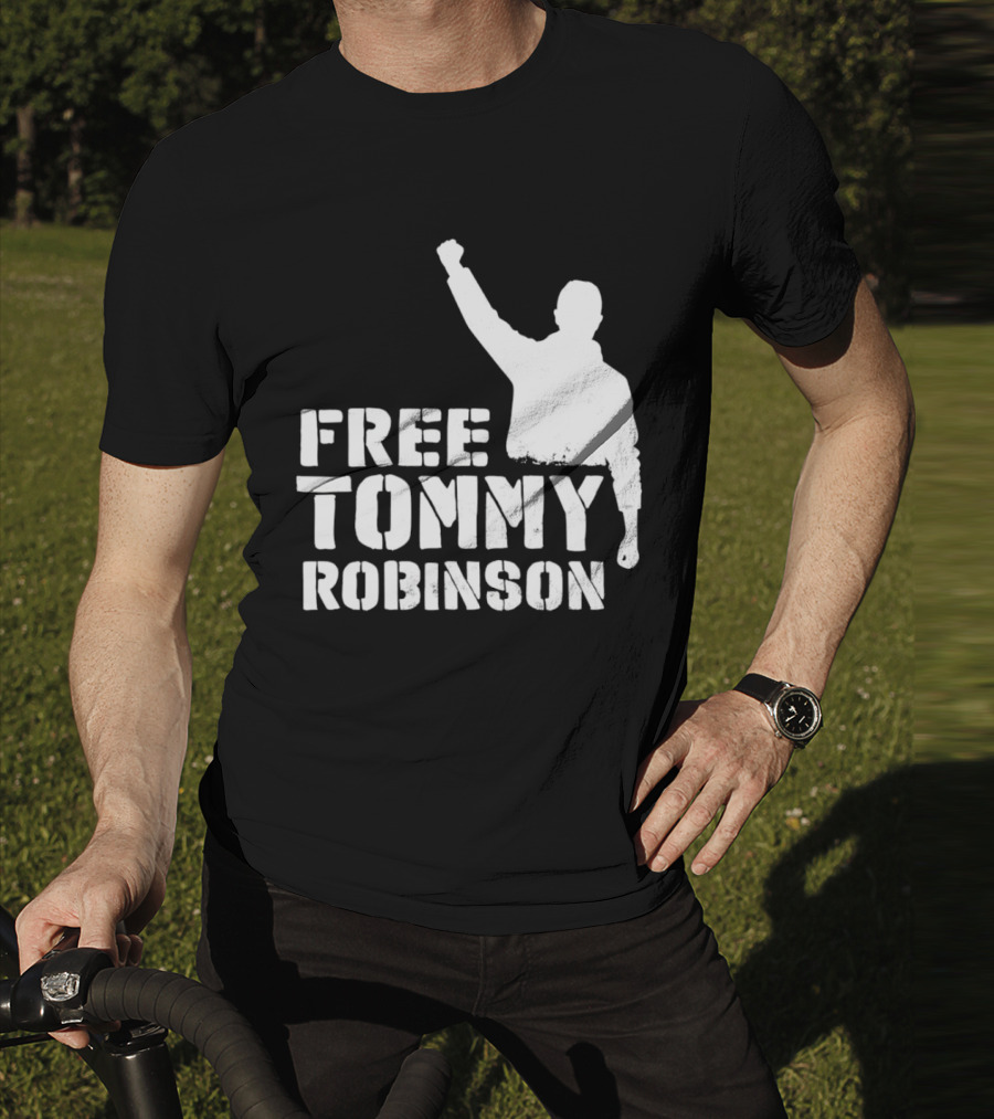 Free Tommy Robinson Silhouette Fist Raised Protest T-Shirt