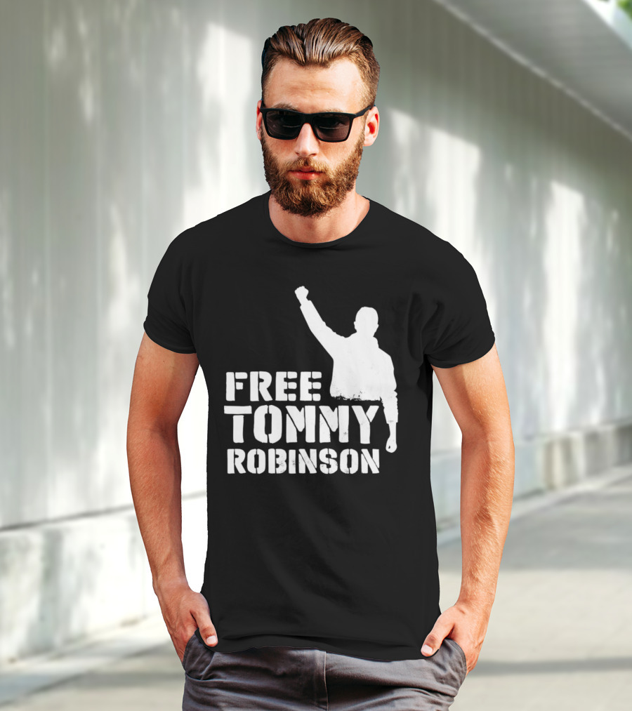 Free Tommy Robinson Silhouette Fist Raised Protest T-Shirt