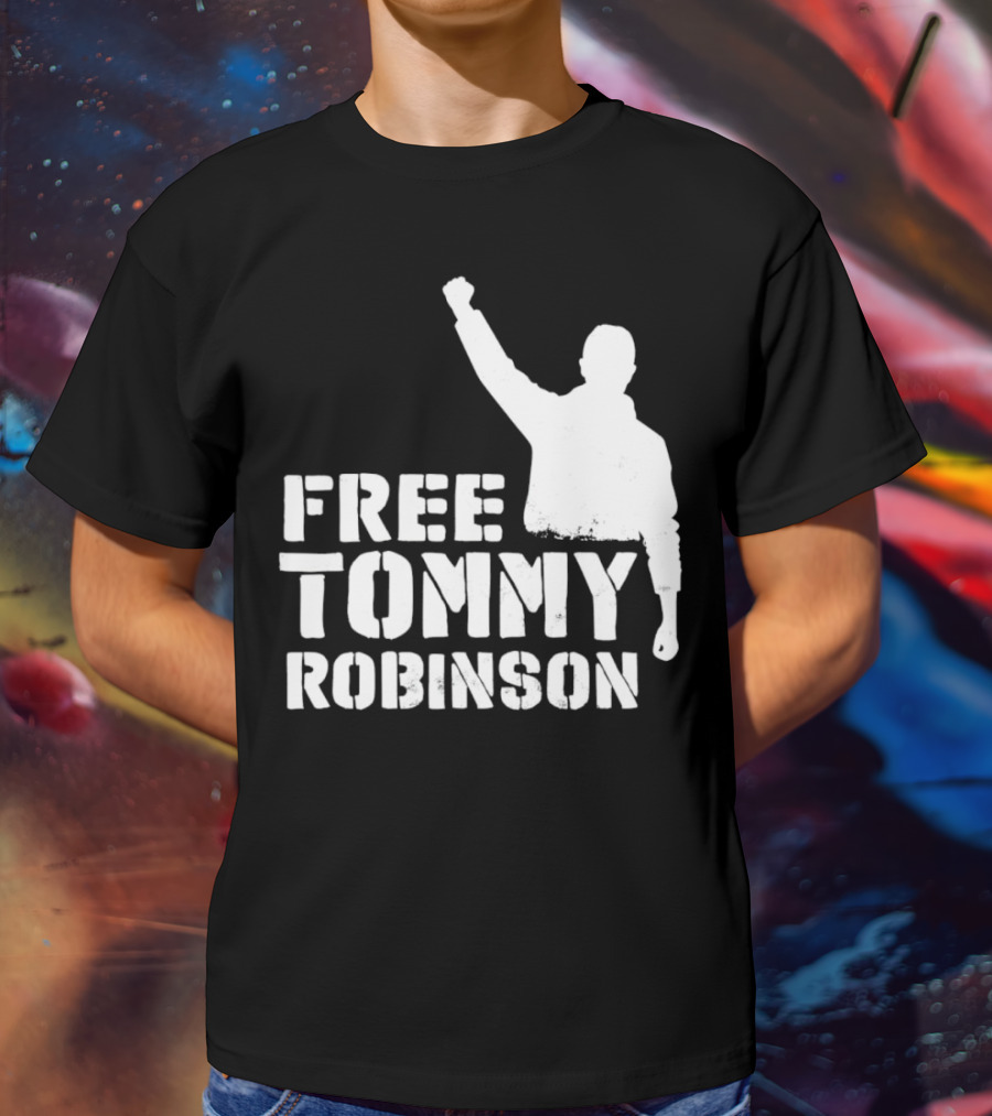 Free Tommy Robinson Silhouette Fist Raised Protest T-Shirt