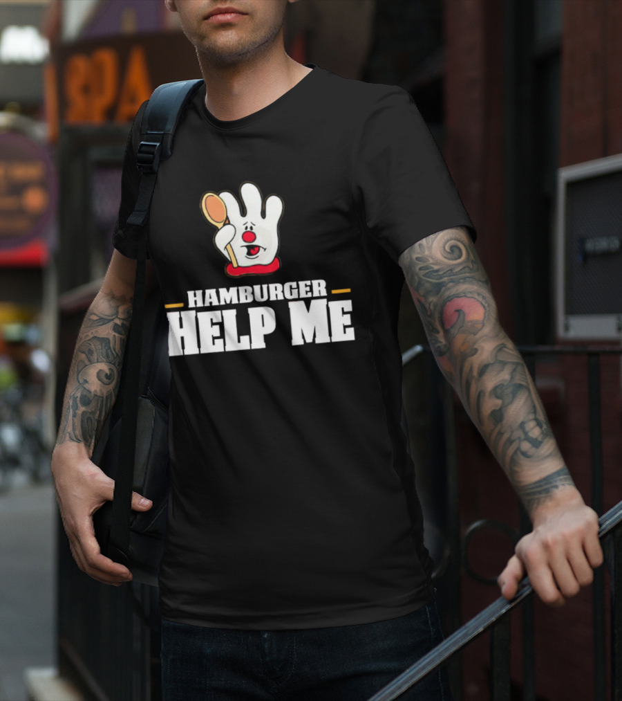 Hamburger Help Me Glove Holding Spoon Retro T-Shirt