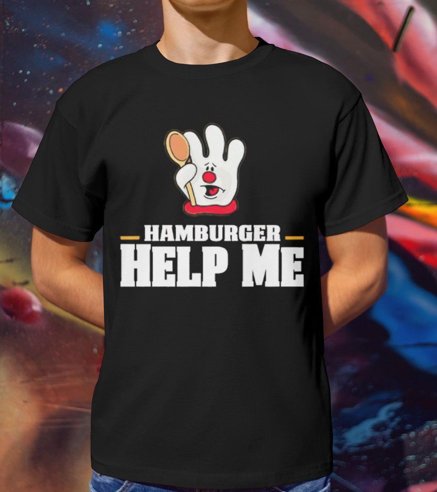 Hamburger Help Me Glove Holding Spoon Retro T-Shirt