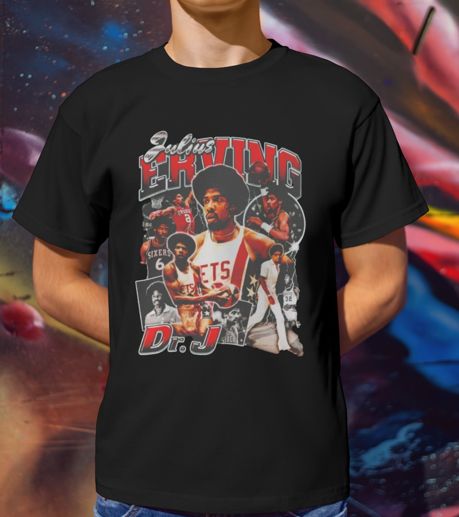 Julius Erving Dr J Sixers Nets Basketball Legend T-Shirt