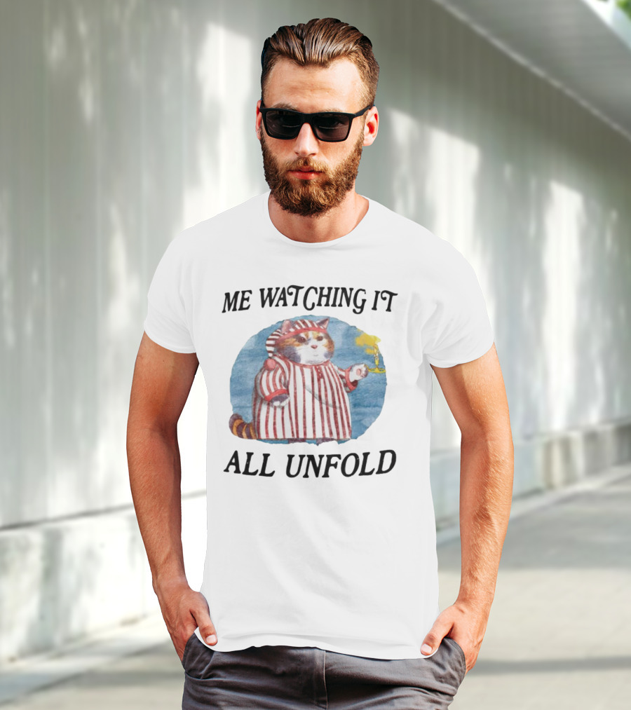 Me Watching It All Unfold Pajama Cat Holding Candle T-Shirt