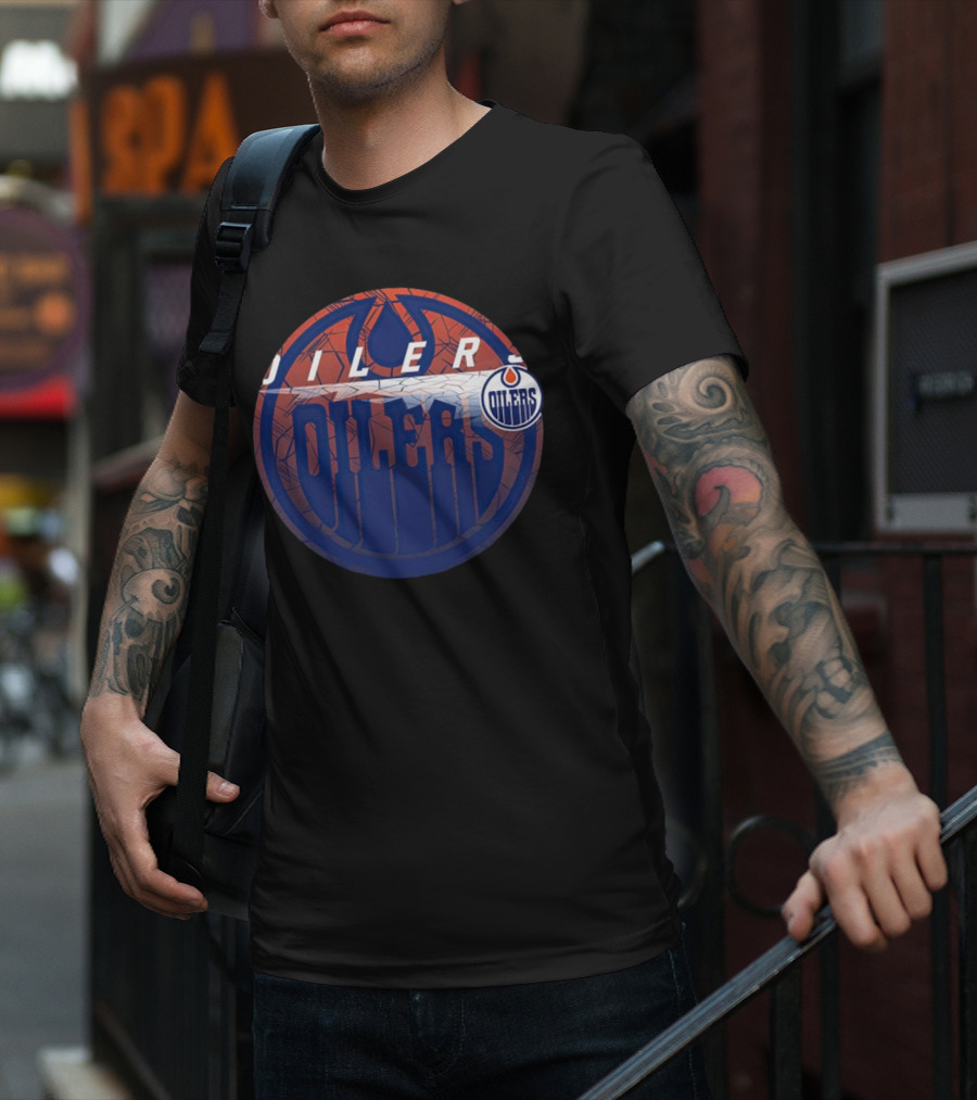 NHL Edmonton Oilers Cracked Ice Logo Hockey Oilers T-Shirt