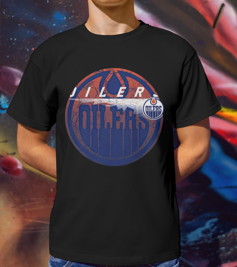 NHL Edmonton Oilers Cracked Ice Logo Hockey Oilers T-Shirt