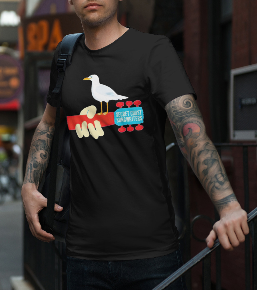 Secret Coast Songwriters Seagull On Red Guitar Neck T-Shirt