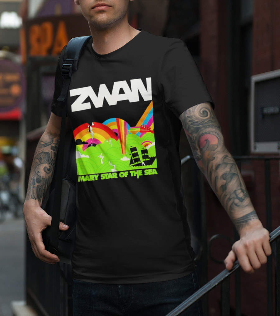 Zwan Mary Star Of The Sea Rainbow Waves Sailboat T-Shirt