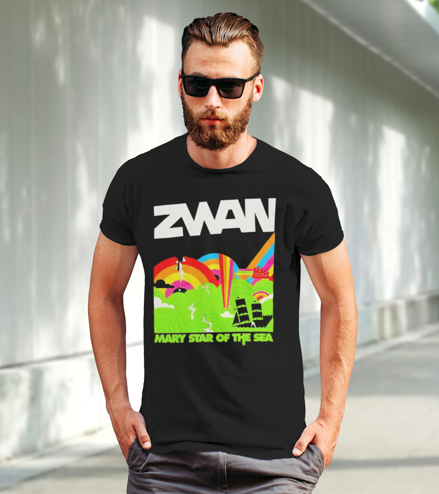 Zwan Mary Star Of The Sea Rainbow Waves Sailboat T-Shirt