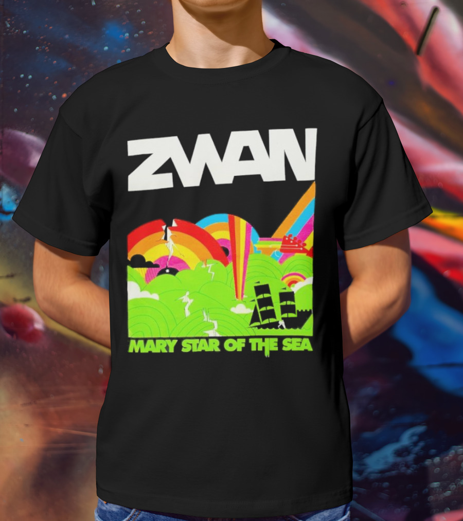 Zwan Mary Star Of The Sea Rainbow Waves Sailboat T-Shirt