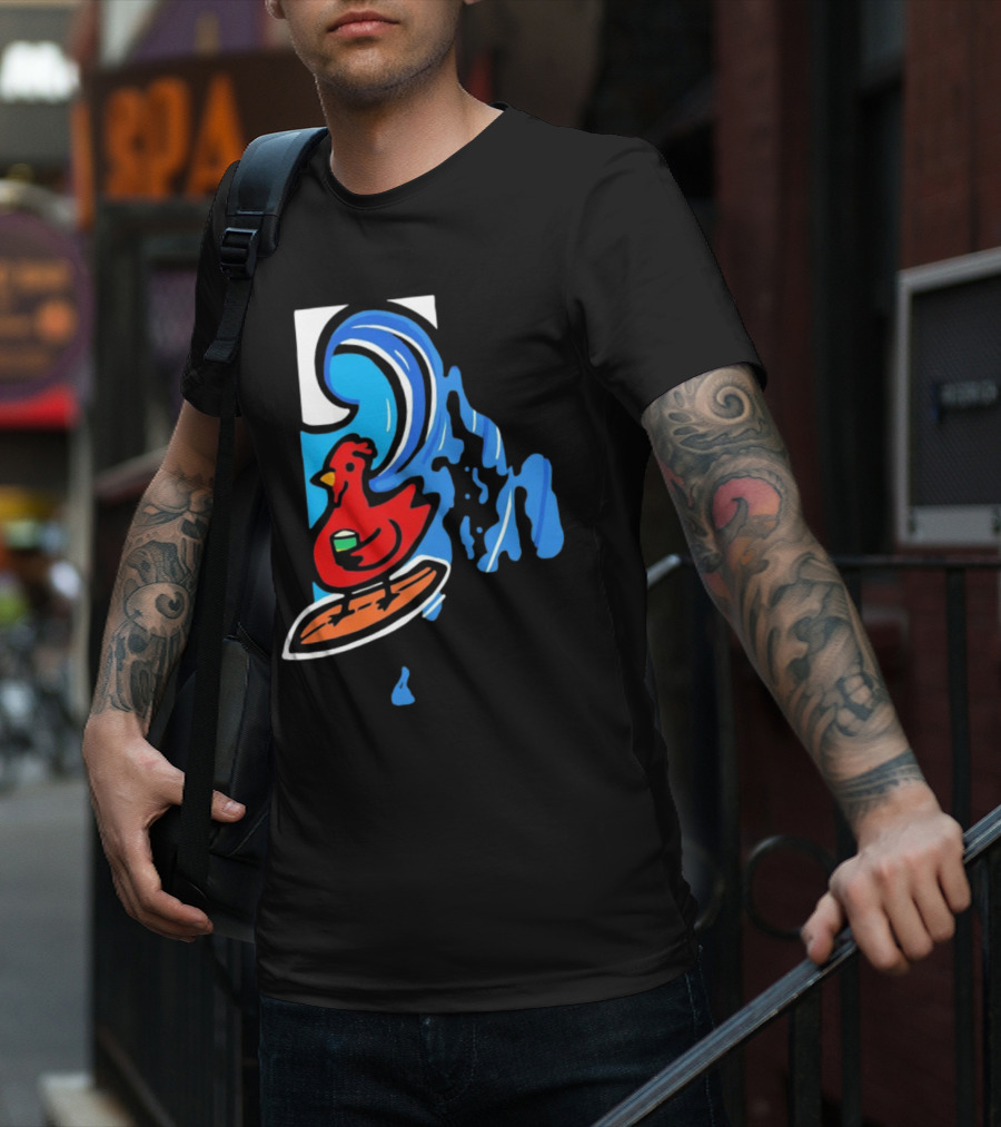 Rhode Island Surfing Chicken With Wave T-Shirt