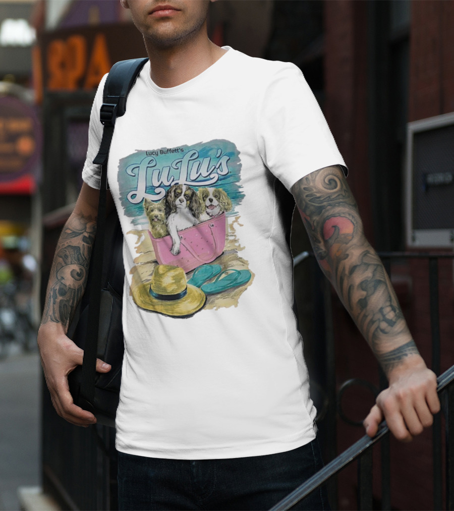 Lucy Buffett’s LuLu’s Beach Dogs In Pink Bag With Hat And Flip-Flops T-Shirt