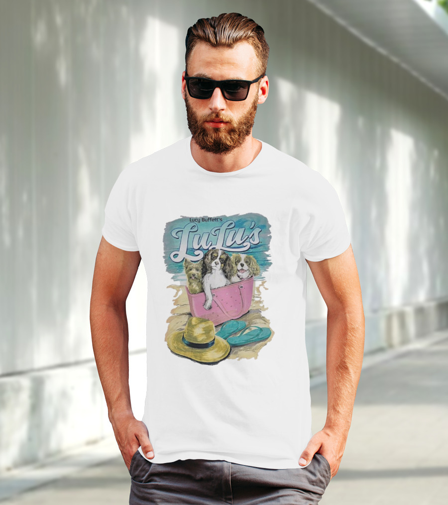 Lucy Buffett’s LuLu’s Beach Dogs In Pink Bag With Hat And Flip-Flops T-Shirt