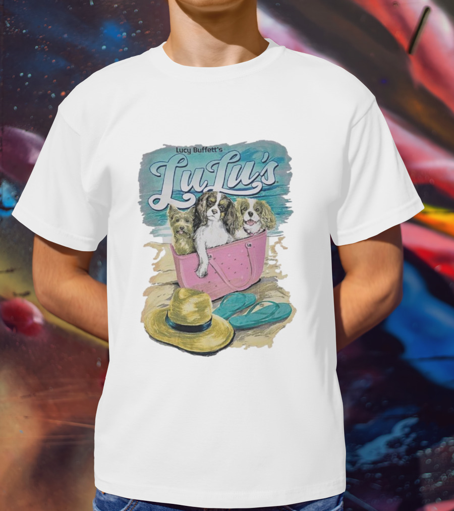 Lucy Buffett’s LuLu’s Beach Dogs In Pink Bag With Hat And Flip-Flops T-Shirt