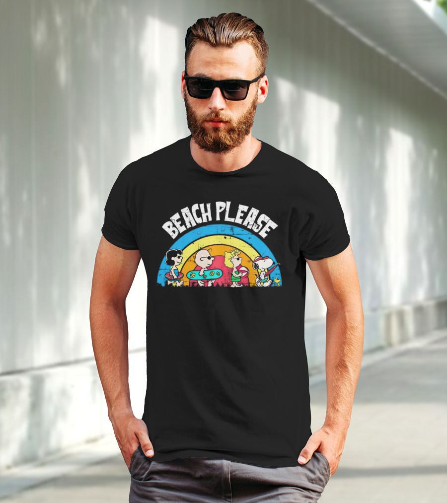 Beach Please Peanuts Surf Snoopy Charlie Brown Woodstock Lucy T-Shirt