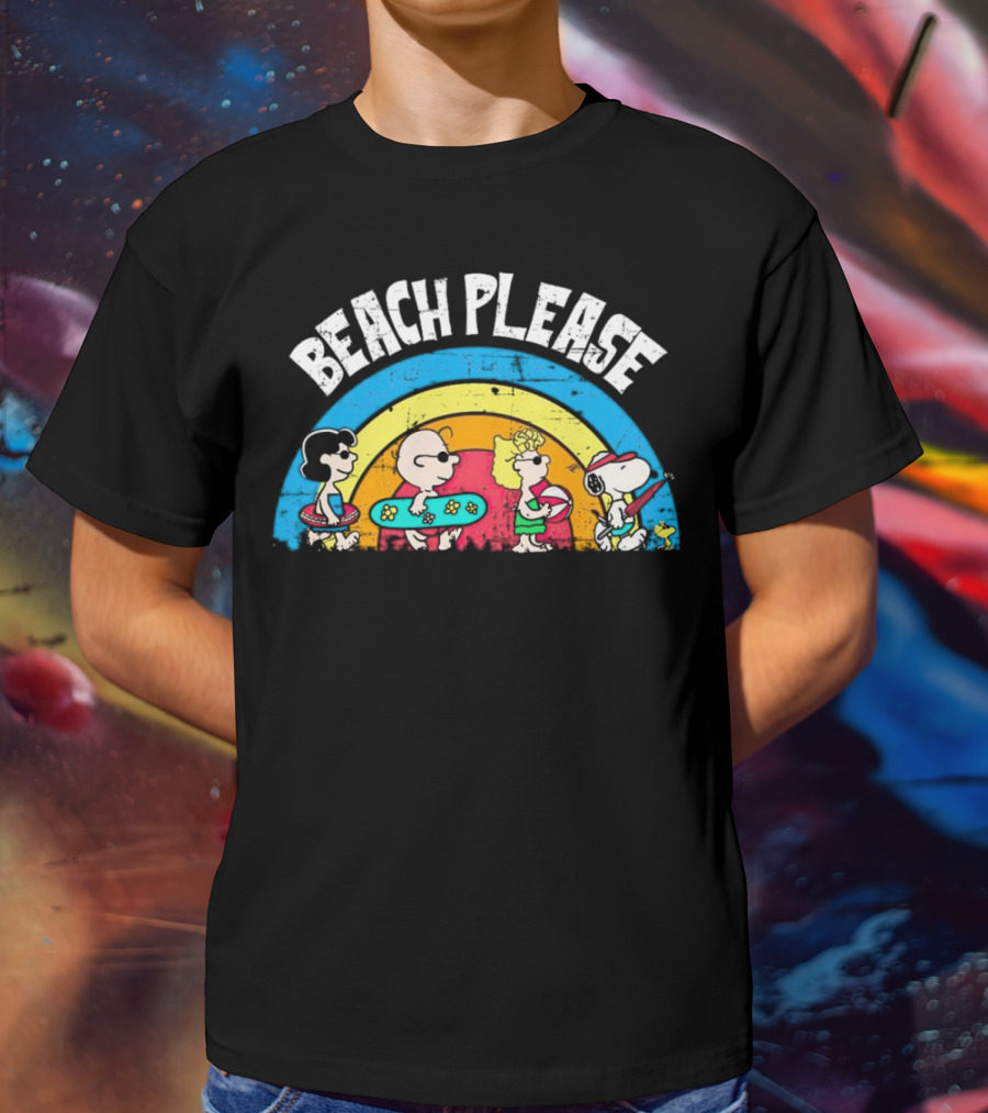 Beach Please Peanuts Surf Snoopy Charlie Brown Woodstock Lucy T-Shirt
