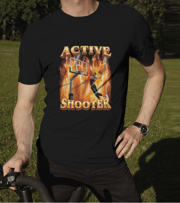 Active Shooter Basketball Dunk With Fiery Background T-Shirt
