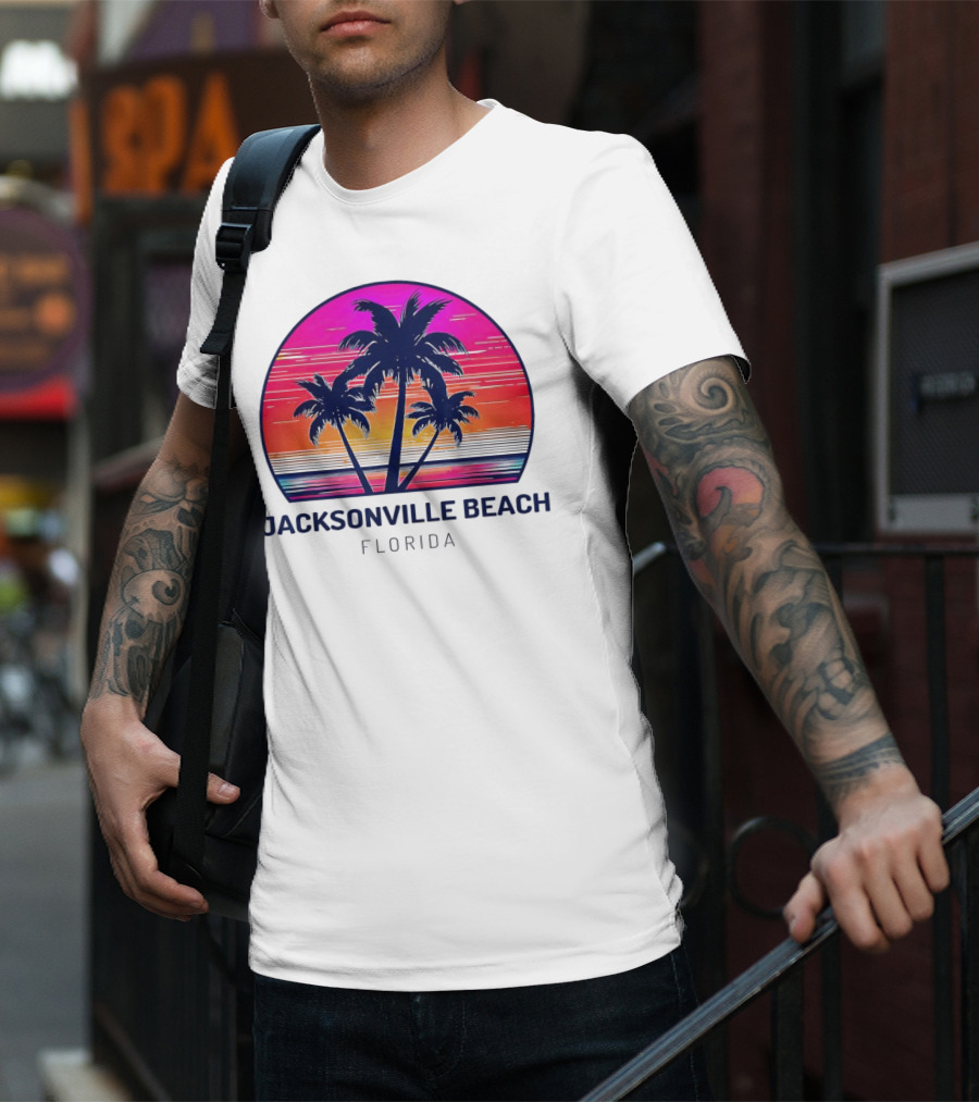 Jacksonville Beach Florida Palm Tree Sunset Circle T-Shirt