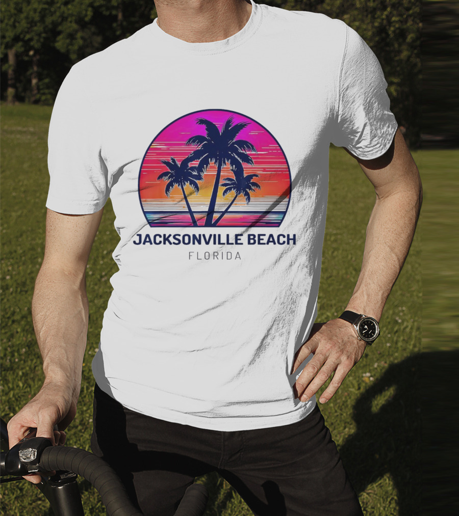 Jacksonville Beach Florida Palm Tree Sunset Circle T-Shirt