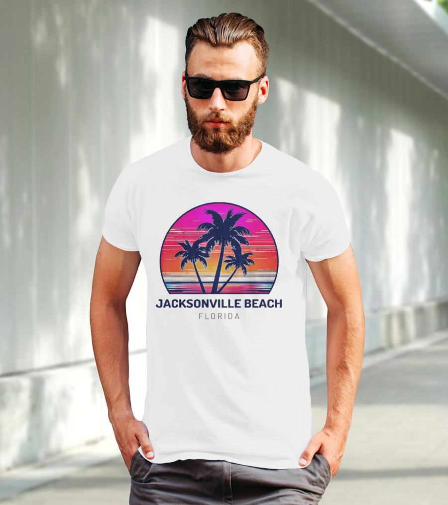 Jacksonville Beach Florida Palm Tree Sunset Circle T-Shirt