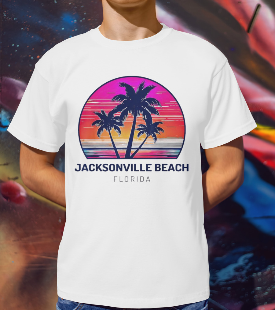 Jacksonville Beach Florida Palm Tree Sunset Circle T-Shirt