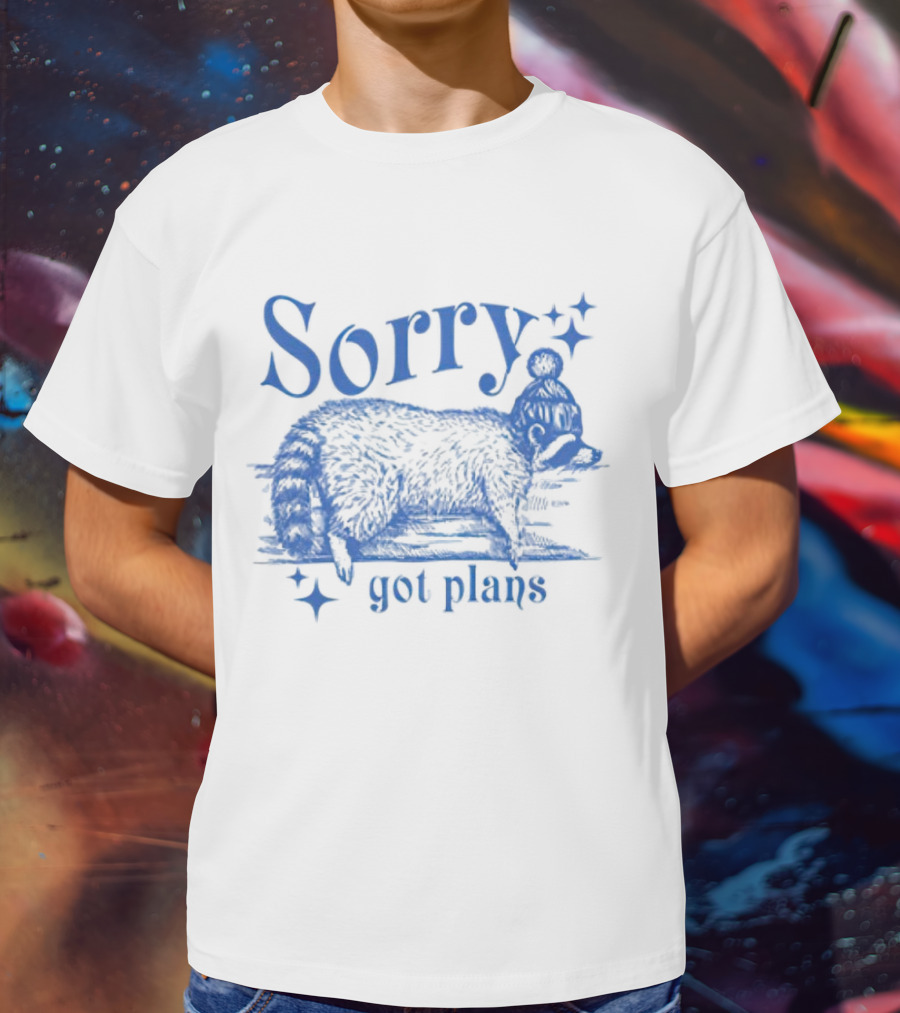 Sorry Got Plans Raccoon With Winter Hat And Stars T-Shirt