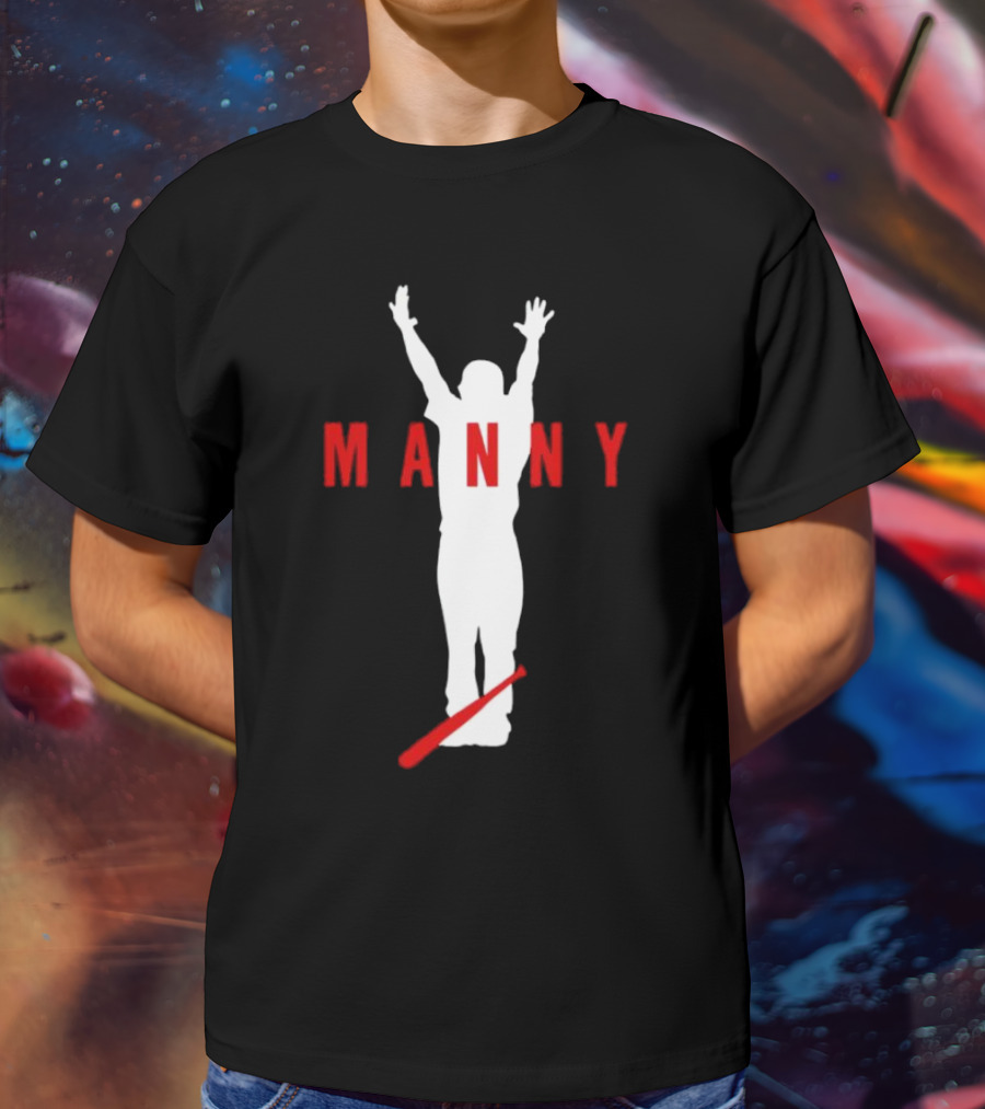 Manny Baseball Bat Silhouette With Raised Arms T-Shirt
