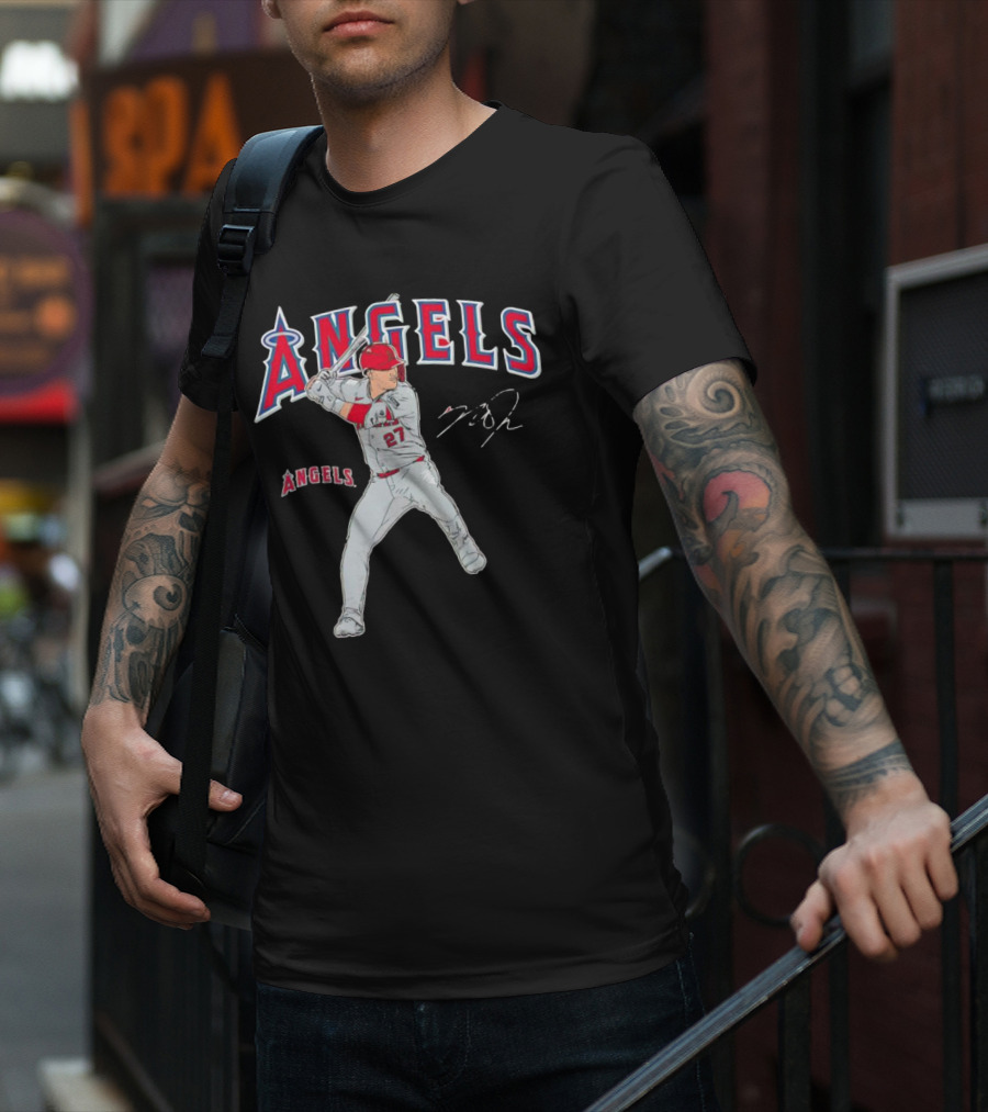Mike Trout 27 Los Angeles Angels Swing Signature T-Shirt
