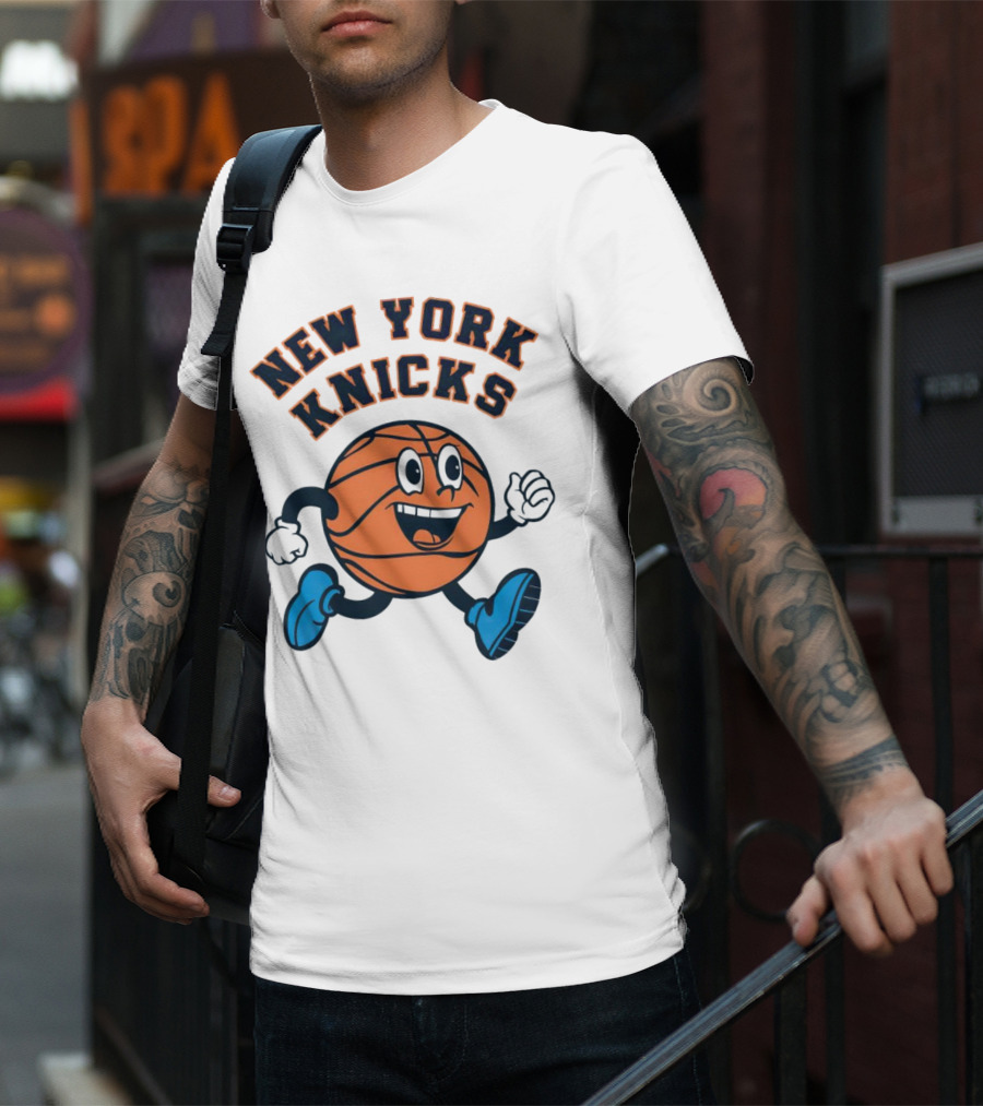 New York Knicks Basketball Running Ball Cartoon Face T-Shirt