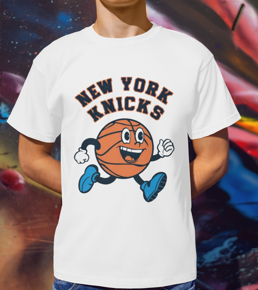 New York Knicks Basketball Running Ball Cartoon Face T-Shirt