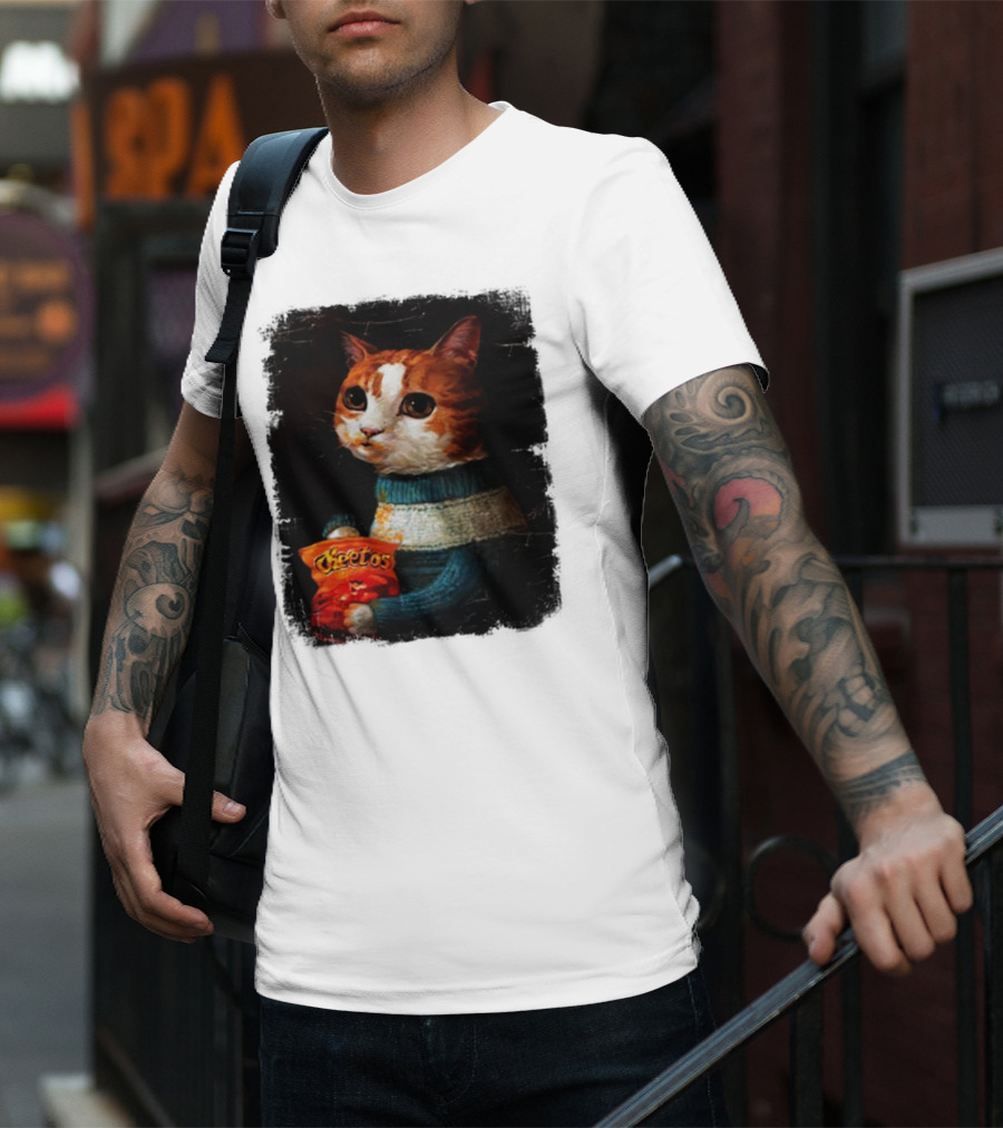 Cheetos Cat Holding Bag In T-Shirt