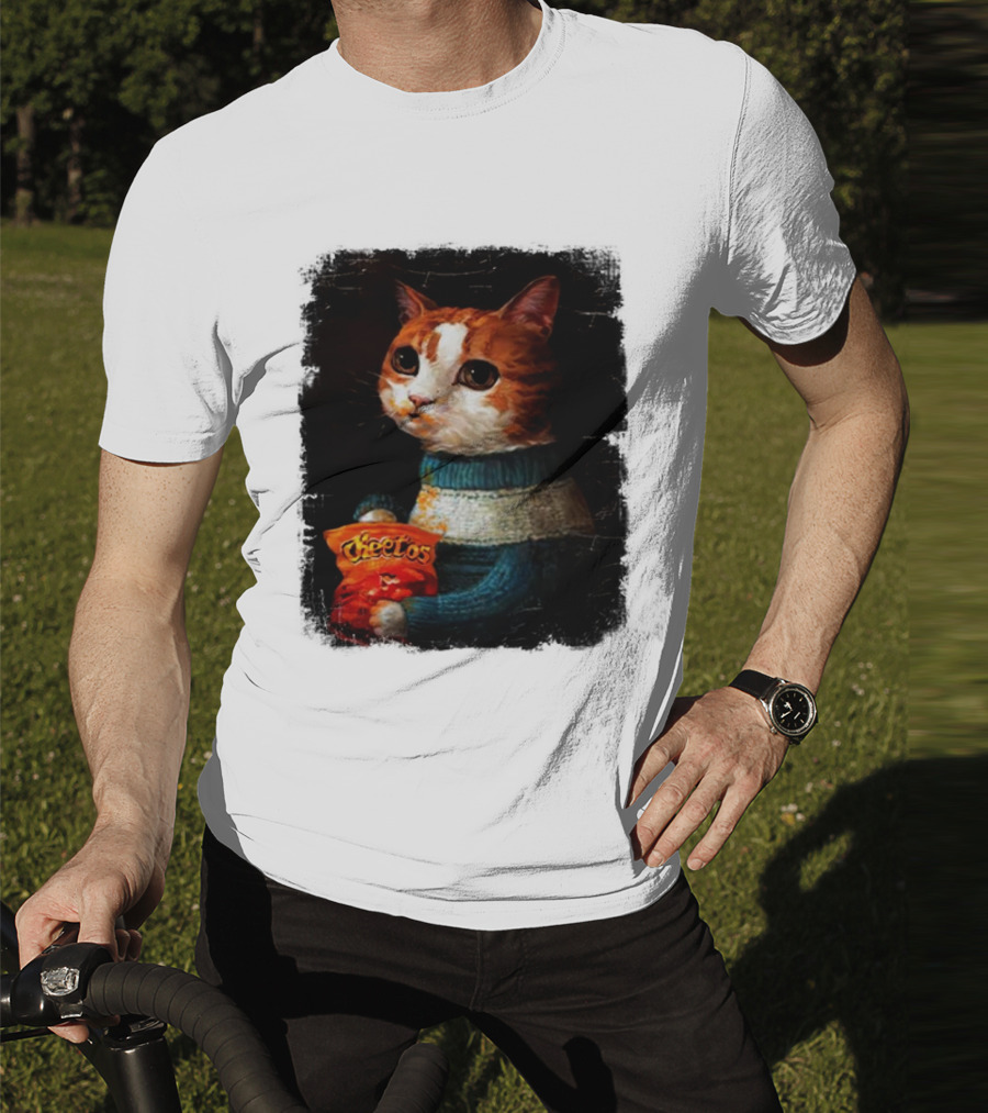 Cheetos Cat Holding Bag In T-Shirt