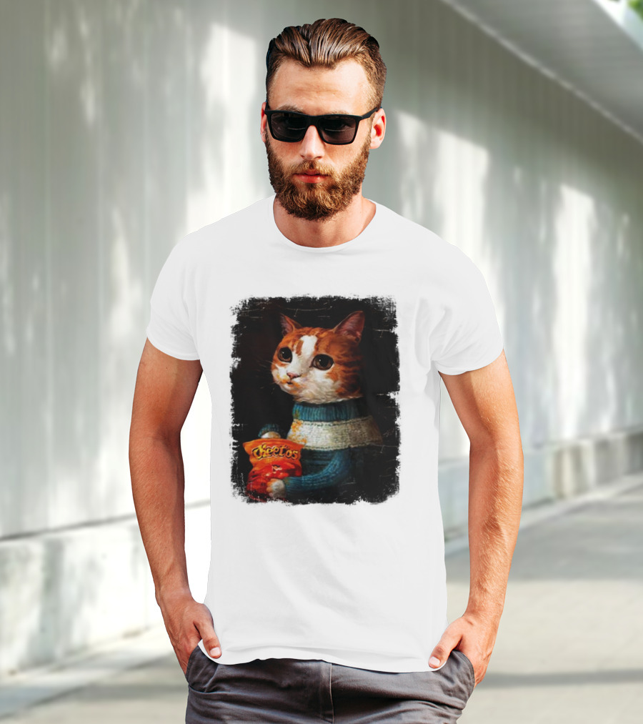Cheetos Cat Holding Bag In T-Shirt