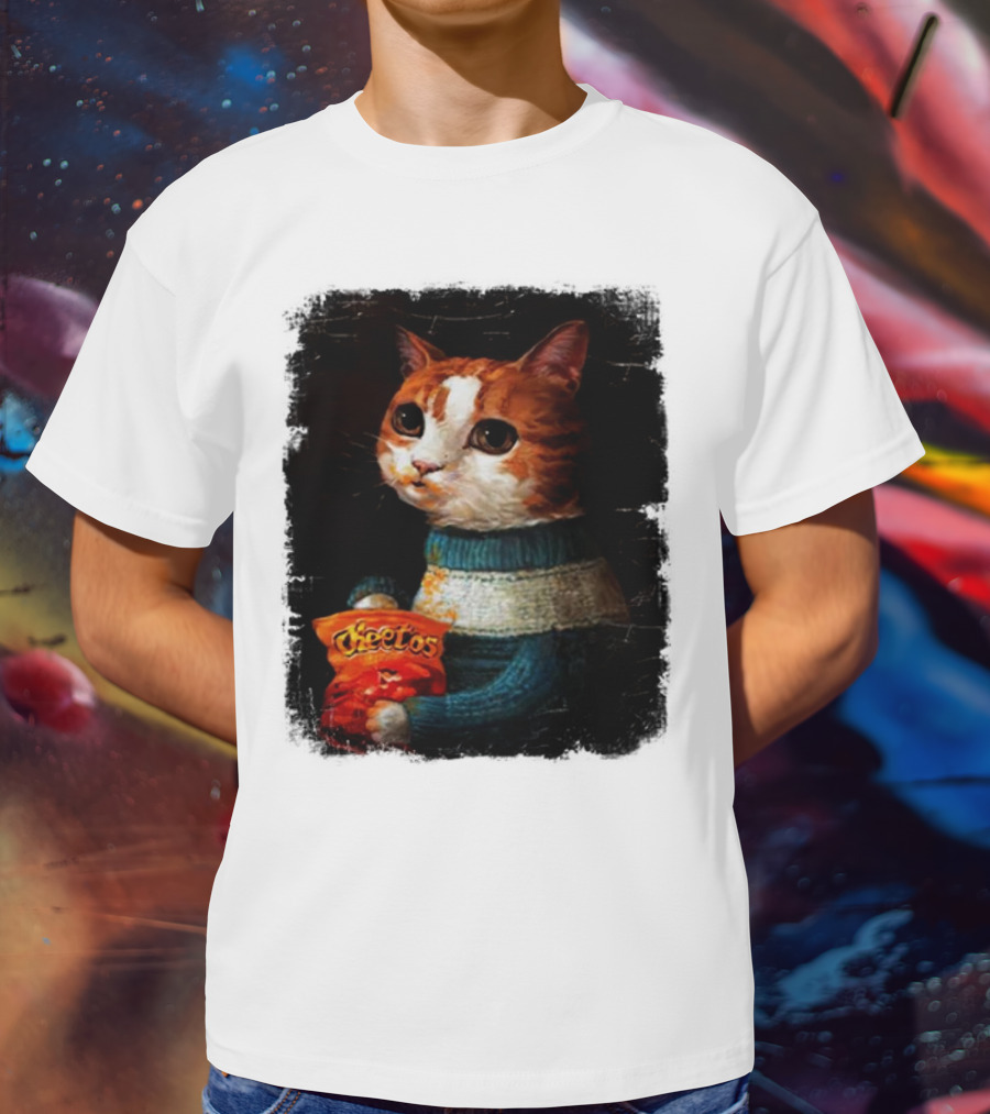 Cheetos Cat Holding Bag In T-Shirt